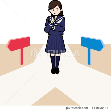 A girl in a sailor suit standing at a crossroads A girl in a sailor suit standing at a crossroads 113038484