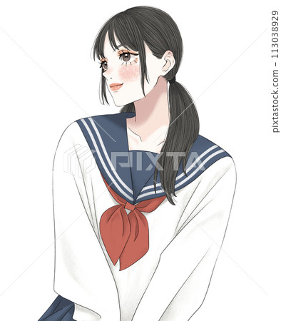 A motivated female student in a sailor suit A motivated female student in a sailor suit 113038929