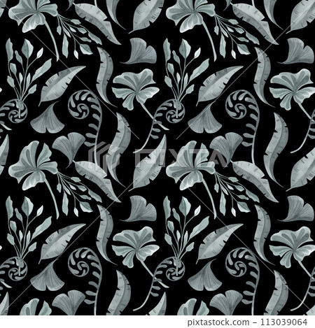 Plants pattern collection. Watercolor green plants with stones. Perfect for baby shower,fabric ,nursery decorations,invitations,party, design. hand drawn. black background. Plants pattern collection. Watercolor green plants with stones. Perfect for baby shower,fabric ,nursery decorations,invitations,party, design. hand drawn. black background. 113039064