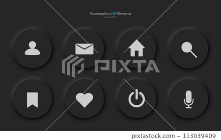 A collection of buttons for mobile devices in the style of neumorphism, UI, UX. A collection of buttons for mobile devices in the style of neumorphism, UI, UX. 113039409