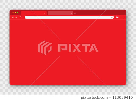 Browser window. Realistic red empty browser window with toolbar, search bar and shadow on transparent background. Browser window. Realistic red empty browser window with toolbar, search bar and shadow on transparent background. 113039410