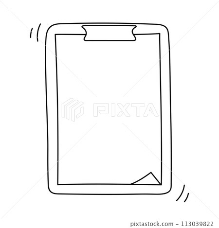 Doodle clipboard with a paper sheet. Paper tablet. Vector illustration Doodle clipboard with a paper sheet. Paper tablet. Vector illustration 113039822