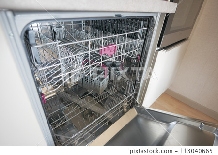 Inside of the empty dishwasher. Inside of the empty dishwasher. 113040665