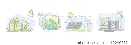 World Natural Renewable Resource and Energy Line Vector Set 113040882