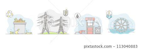 World Natural Renewable Resource and Energy Line Vector Set 113040883