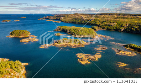 Rocky Shore on East Coast of Atlantic Ocean. Aerial Nature Background. 113041015