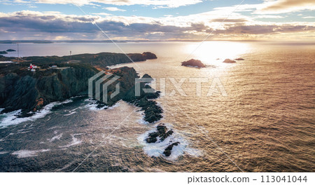 Rocky Shore on East Coast of Atlantic Ocean. Aerial Nature Background. 113041044