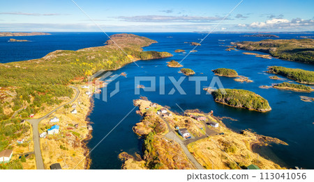Small Town, Coast on East Coast of Atlantic Ocean. Aerial Nature Background. 113041056