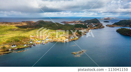 Small Town, Coast on East Coast of Atlantic Ocean. Aerial Nature Background. 113041150