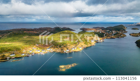 Small Town, Coast on East Coast of Atlantic Ocean. Aerial Nature Background. 113041156