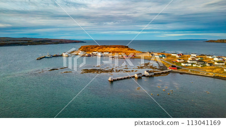Small Town, Coast on East Coast of Atlantic Ocean. Aerial Nature Background. Small Town, Coast on East Coast of Atlantic Ocean. Aerial Nature Background. 113041169