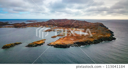 Small Town, Coast on East Coast of Atlantic Ocean. Aerial Nature Background. 113041184