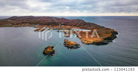 Small Town, Coast on East Coast of Atlantic Ocean. Aerial Nature Background. Small Town, Coast on East Coast of Atlantic Ocean. Aerial Nature Background. 113041193