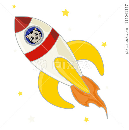 colored rocket with a cat on a transparent background colored rocket with a cat on a transparent background 113041357