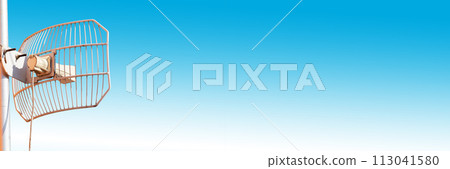 Mesh antenna for cellular telecommunications network and wireless internet against a blue sky. Receiving and digitizing multiple pieces of information at once. In the sunshine. Panoramic frame. Mesh antenna for cellular telecommunications network and wireless internet against a blue sky. Receiving and digitizing multiple pieces of information at once. In the sunshine. Panoramic frame. 113041580