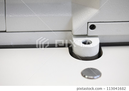 Industrial sewing machine, 3-needle cylindrical render for tailoring factory. Industrial sewing machine, 3-needle cylindrical render for tailoring factory. 113041682