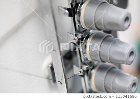 Industrial sewing machine, 3-needle cylindrical render for tailoring factory. 113041686