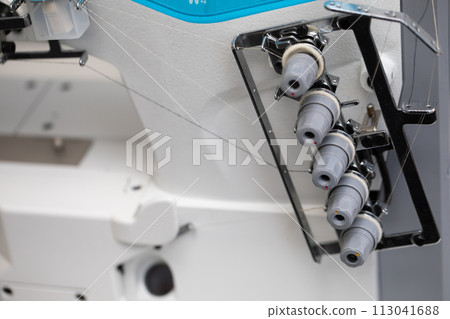 Industrial sewing machine, 3-needle cylindrical render for tailoring factory. 113041688