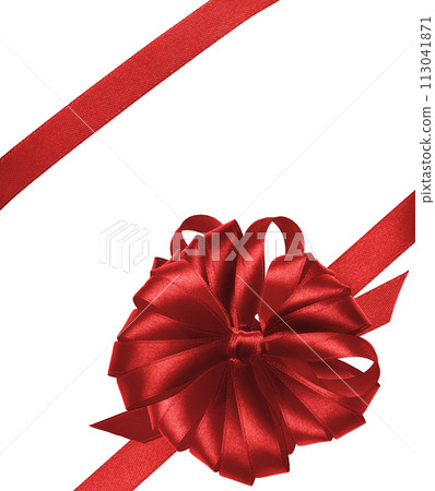 Tied bow made of red silk ribbon on an isolated background, decor for a gift 113041871