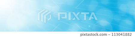 Blue photographic background with a side effect and sun rays in a panoramic frame with geometric figures. Modern honeycomb geometry style. Blue photographic background with a side effect and sun rays in a panoramic frame with geometric figures. Modern honeycomb geometry style. 113041882