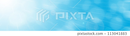 Blue photographic background with a side effect and sun rays in a panoramic frame with geometric figures. Modern honeycomb geometry style. Blue photographic background with a side effect and sun rays in a panoramic frame with geometric figures. Modern honeycomb geometry style. 113041883