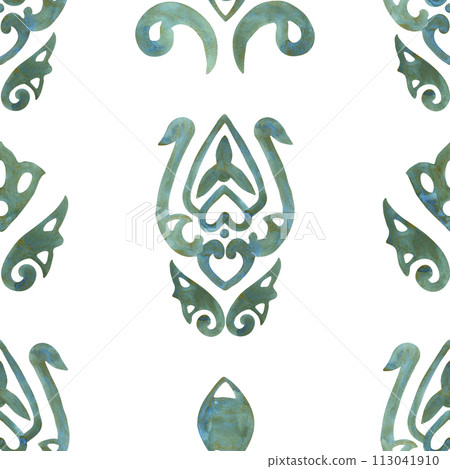 Elements Seamless watercolor Pattern. Hand painted Tracery Geometric. Blue Monochrome Ornament painted with watercolor on paper. Handmade. Print for textiles, vintage tile. Grunge Granulation texture Elements Seamless watercolor Pattern. Hand painted Tracery Geometric. Blue Monochrome Ornament painted with watercolor on paper. Handmade. Print for textiles, vintage tile. Grunge Granulation texture 113041910