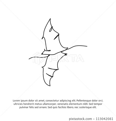 Flying bat one continuous line drawing. Cute decoration hand drawn elements. Vector illustration of minimalist style on a white background. 113042081