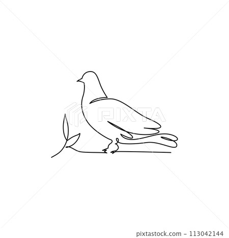 Pigeon one continuous line drawing. Cute decoration hand drawn elements. Vector illustration of minimalistic style on a white background. 113042144
