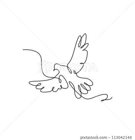 Pigeon one continuous line drawing. Cute decoration hand drawn elements. Vector illustration of minimalistic style on a white background. 113042148