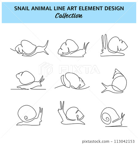 Set of snail one continuous line drawing. Cute decoration hand drawn elements. Vector illustration of minimalist style on a white background. 113042153