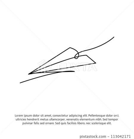 Paper plane one continuous line drawing. Cute decoration hand drawn elements. Vector illustration of minimalistic style on a white background. 113042171