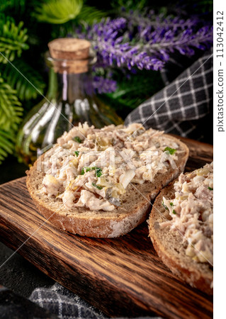 Sandwich with tuna paste and eggs. Sandwich with tuna paste and eggs. 113042412