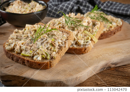 Sandwich with tuna paste and eggs. Sandwich with tuna paste and eggs. 113042470