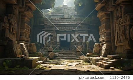 Ruins of old abandoned stone temple 113042476