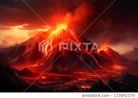 Dramatic volcanic lava eruption Dramatic volcanic lava eruption 113042579