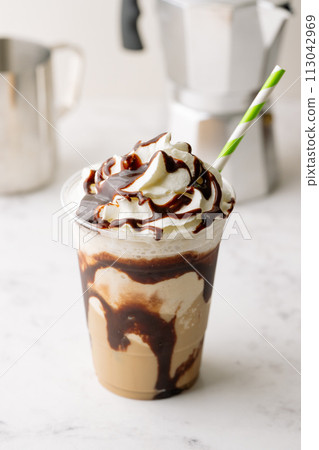 chocolate mocha frappe with whipped cream chocolate mocha frappe with whipped cream 113042969