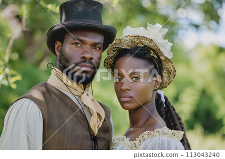 Man and Woman Standing Together. June 19, Juneteenth, Day to celebrate the abolition slavery in the United States 113043240