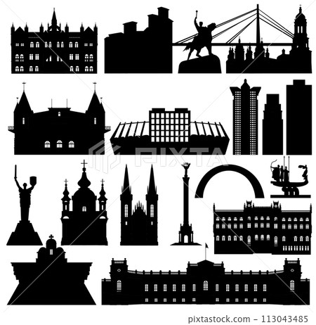 Collection of historical and modern architecture of Kiev. Vector illustration 113043485