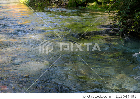 Syri i Kalter Blue Eye. Underground Bistrice river source. Muzine in Vlore County, Albania. High quality 113044495
