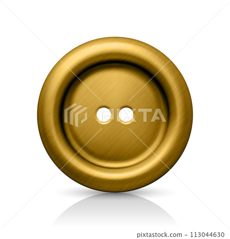 Vector 3d Realistic Textured Metal Button for Clothes Icon Closeup Isolated. Fashion, Art, Needlework, Sewing, Scrapbooking Decor. Round Clothes Button Design Template, Front View 113044630