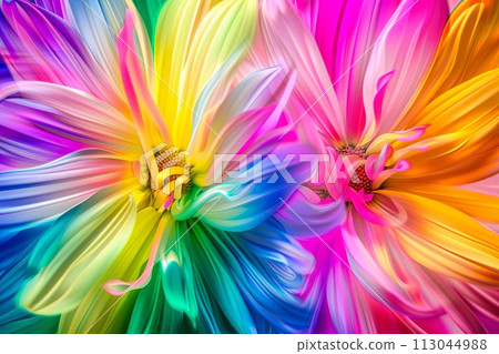 Two Colorful Flowers Close Up on White Background Two Colorful Flowers Close Up on White Background 113044988