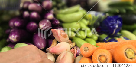 Composition with assorted raw organic vegetables. Detox diet consist of colorful vegetables 113045285
