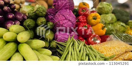 Composition with assorted raw organic vegetables. Detox diet consist of colorful vegetables Composition with assorted raw organic vegetables. Detox diet consist of colorful vegetables 113045291