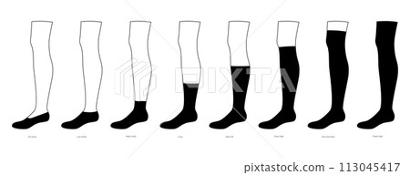 Set of Socks hosiery - No Show, low, high ankle, crew, mid calf, knee high, thigh length. Fashion accessory clothing 113045417
