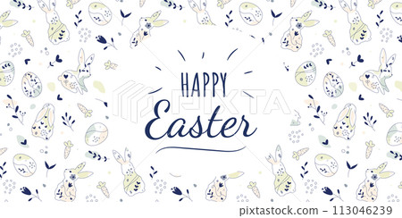 Happy Easter doodle horizontal banner 113046239
