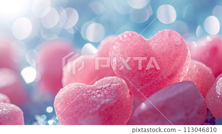 A close up view of heart shape pink sweet like candy, sugar, and jelly. AIGX01. A close up view of heart shape pink sweet like candy, sugar, and jelly. AIGX01. 113046810