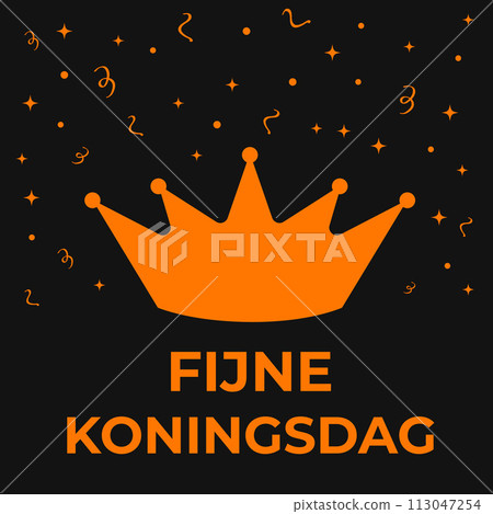 Koningsdag typography poster. King Day in Dutch. National holiday in Netherlands on April 27. Vector template for banner, flyer, postcard, etc 113047254