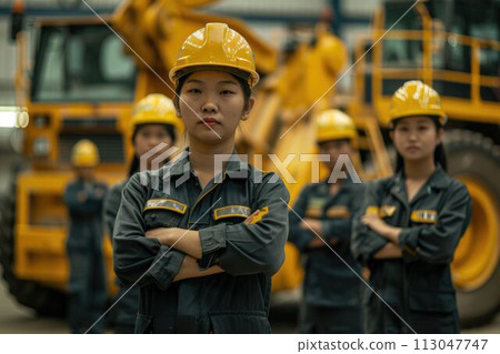 group of construction workers with background of excavation machinery aigx04 group of construction workers with background of excavation machinery aigx04 113047747