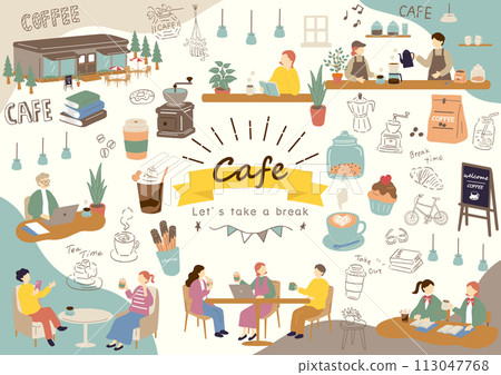 people having fun at a cafe 113047768