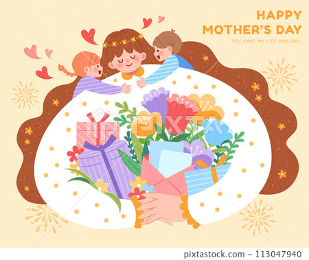 Mom and children Mothers day card 113047940